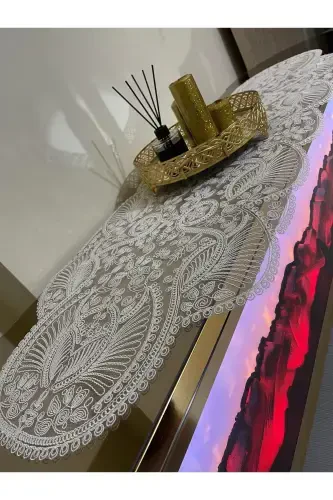 Luxury Runner Living Room Coffee Table Tablecloth French Lace Dowry (WHITE) 1 Piece New Runner (133X45CM) - 3