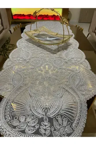 Luxury Runner Living Room Coffee Table Tablecloth French Lace Dowry (WHITE) 1 Piece New Runner (133X45CM) - 6