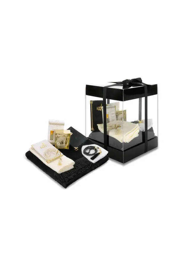 Luxury Special Pvc Boxed Gift Prayer Dowry Rug Set Black - 2