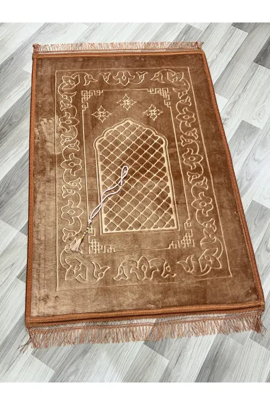 Luxury Thick Soft Plush Non-Slip Base Feature Gift Dowry Prayer Rug Rosary-Brick - 2