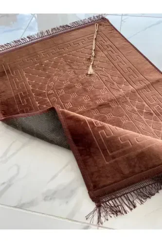 Luxury Thick Soft Plush Non-Slip Base Feature Gift Dowry Prayer Rug Rosary-Coffee - 2