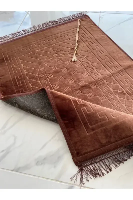 Luxury Thick Soft Plush Non-Slip Base Feature Gift Dowry Prayer Rug Rosary-Coffee - 2