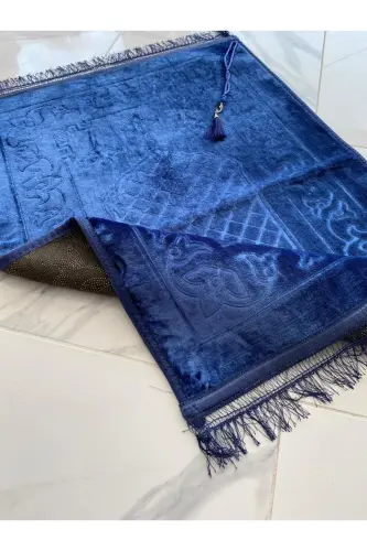 Luxury Thick Soft Plush Non-Slip Base Feature Gift Dowry Prayer Rug Rosary-Navy Blue - AYHANHOME (1)