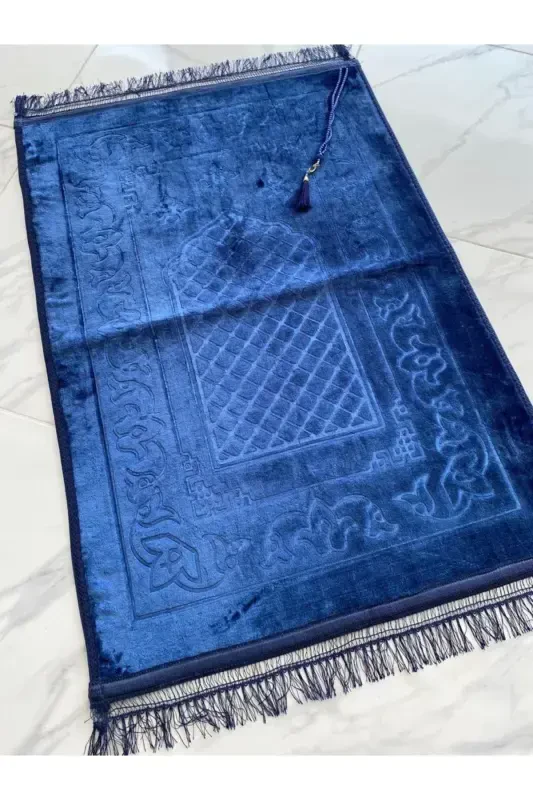 Luxury Thick Soft Plush Non-Slip Base Feature Gift Dowry Prayer Rug Rosary-Navy Blue - AYHANHOME