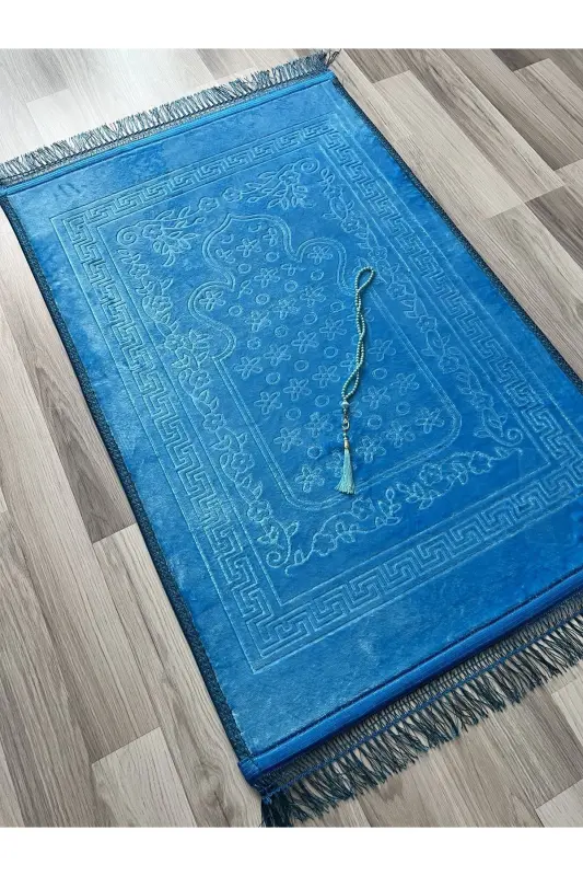 Luxury Thick Soft Plush Non-Slip Base Feature Gift Dowry Prayer Rug Rosary-TURQUOISE - AYHANHOME