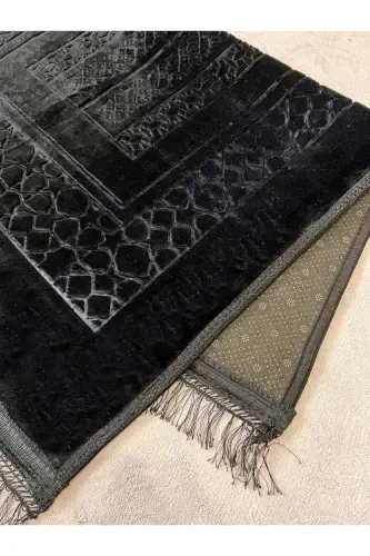 Luxury Thick Soft Plush Prayer Rug Non-Slip Base Dowry Gift-Black - SECA HOME (1)