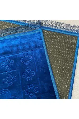 Luxury Thick Soft Plush Prayer Rug Non-Slip Base Dowry Gift-Blue - SECA HOME (1)