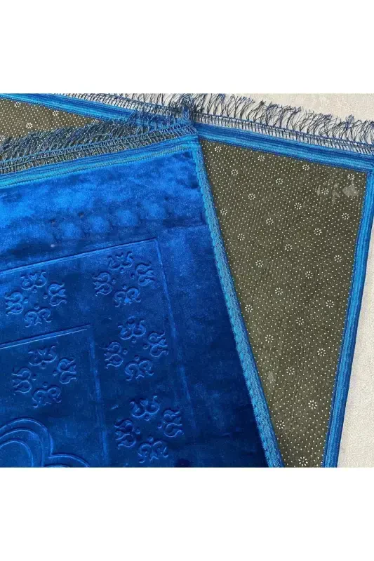 Luxury Thick Soft Plush Prayer Rug Non-Slip Base Dowry Gift-Blue - 2
