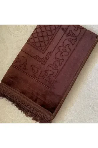 Luxury Thick Soft Plush Prayer Rug Non-Slip Base Dowry Gift-Brown - 2