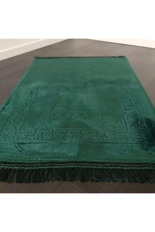 Luxury Thick Soft Plush Prayer Rug Non-Slip Base Dowry Gift-Green - 1