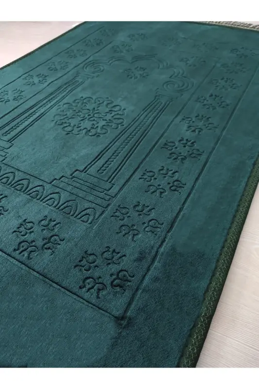 Luxury Thick Soft Plush Prayer Rug Non-Slip Base Dowry Gift-Green - 2