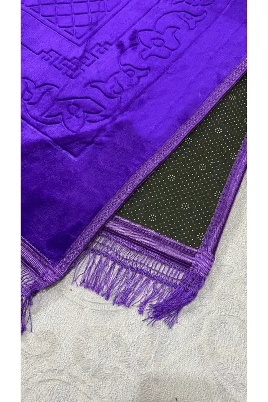 Luxury Thick Soft Plush Prayer Rug Non-Slip Base Dowry Gift-Purple - 2