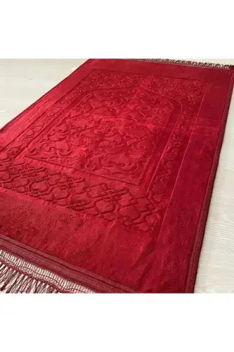 Luxury Thick Soft Plush Prayer Rug Non-Slip Base Dowry Gift-Red - 1