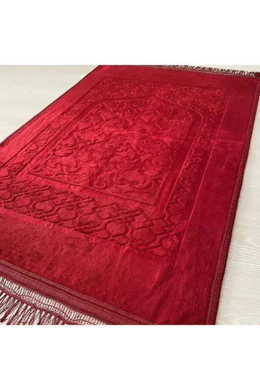 Luxury Thick Soft Plush Prayer Rug Non-Slip Base Dowry Gift-Red - 1