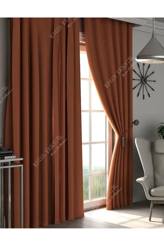 Luxury, Tile - Cinnamon Blackout Thick Blackout Sunshade Curtain (W X H UNPLEATED SINGLE WING)-Tile - 4