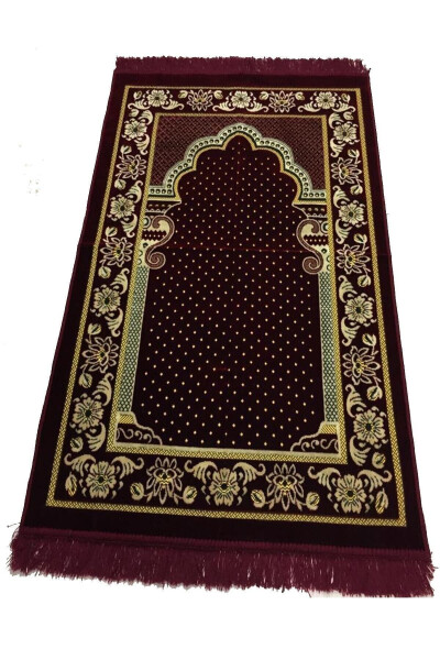 Luxury Velvet Prayer Rug - Burgundy - 1