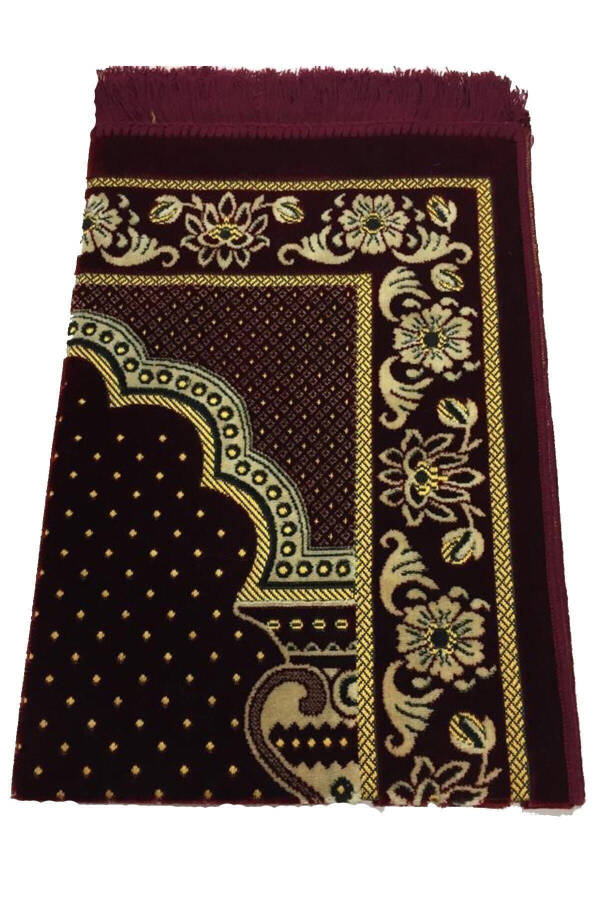 Luxury Velvet Prayer Rug - Burgundy - 2