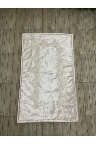 Luxury Velvet Prayer Rug - Dowry Gift Velvet Prayer Rug-Cream1 - 1