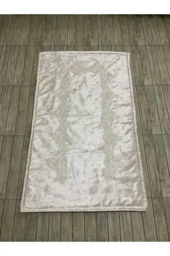Luxury Velvet Prayer Rug - Dowry Gift Velvet Prayer Rug-Cream1 - 2