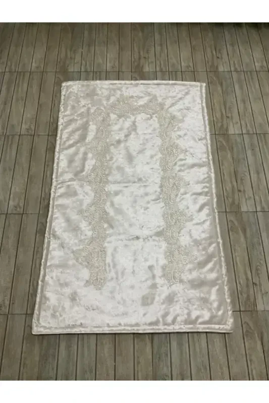 Luxury Velvet Prayer Rug - Dowry Gift Velvet Prayer Rug-Cream1 - 2