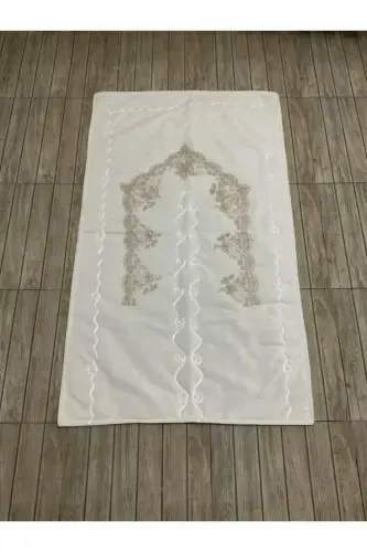 Luxury Velvet Prayer Rug - Velvet Prayer Rug for Dowry Gift - Cream - 2