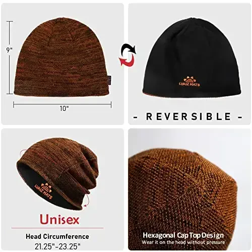 Lvaiz Mens Winter Beanie Hat Warm Fleece Lined Skull Cap for Men Reversible Women Windproof Watch Hat Knit Warm Unisex Beanie - 5