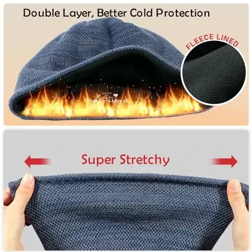 Lvaiz Mens Qishki shapka, erkaklar uchun iliq jun bilan qoplangan bosh suyagi qalpog'i, ayollar uchun shamolga chidamli soat shapka trikotaj iliq unisex shapka - 4