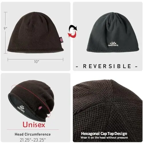 Lvaiz Mens Qishki shapka Erkaklar uchun iliq jun bilan qoplangan bosh suyagi qalpog'i Qaytariladigan ayollar Shamol o'tkazmaydigan soat shapkasi Trikotaj iliq Unisex shapka - 5