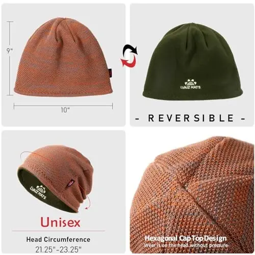 Lvaiz Mens Qishki Shapka Erkaklar uchun issiq fleece astarli bosh suyagi qalpog'i Qaytariladigan ayollar Shamolga chidamli soat shapkasi Trikotaj issiq Unisex Beanie - 5