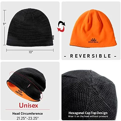 Lvaiz Mens Qishki shapka issiq Fleece astarli bosh suyagi qopqog'i Erkaklar uchun qaytariladigan ayollar shamolga chidamli soat shapkasi Trikotaj issiq Unisex Beanie - 5