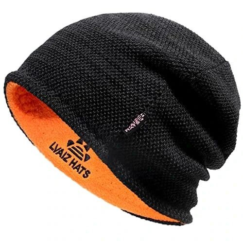 Lvaiz Mens Qishki shapka issiq Fleece astarli bosh suyagi qopqog'i Erkaklar uchun qaytariladigan ayollar shamolga chidamli soat shapkasi Trikotaj issiq Unisex Beanie - Lvaiz