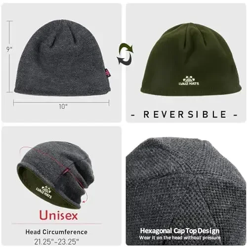 Lvaiz Mens Qishki shapka issiq junli astarli bosh suyagi qopqog'i erkaklar uchun qaytariladigan ayollar shamolga chidamli soat shapka trikotaj issiq unisex shapka - 5