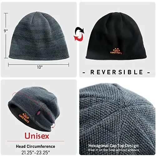 Lvaiz Mens Winter Beanie Hat Warm Fleece Lined Skull Cap for Men Reversible Women Windproof Watch Hat Knit Warm Unisex Beanie - 5