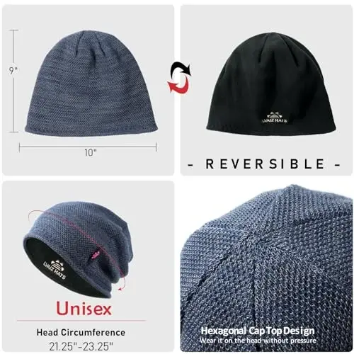 Lvaiz Mens Winter Beanie Hat Warm Fleece Lined Skull Cap for Men Reversible Women Windproof Watch Hat Knit Warm Unisex Beanie - 5