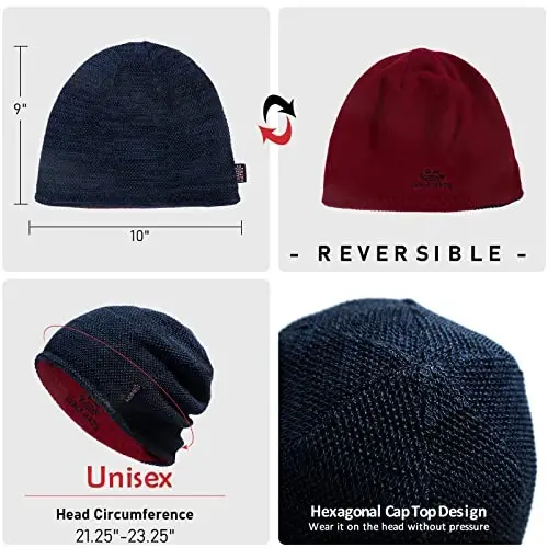 Lvaiz Mens Winter Beanie Hat Warm Fleece Lined Skull Cap for Men Reversible Women Windproof Watch Hat Knit Warm Unisex Beanie - 5