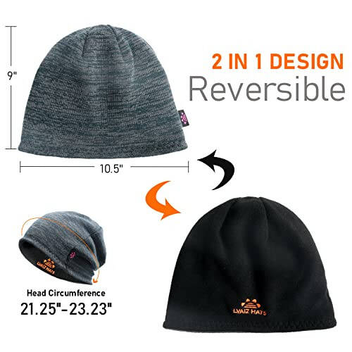 Lvaiz Winter Fleece Lined Knitted Beanie Hats for Men Reversible Windproof Watch Hat Warm Skull Cap for Women - 5