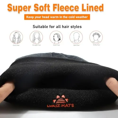 Lvaiz Winter Fleece Lined Knitted Beanie Hats for Men Reversible Windproof Watch Hat Warm Skull Cap for Women - 4