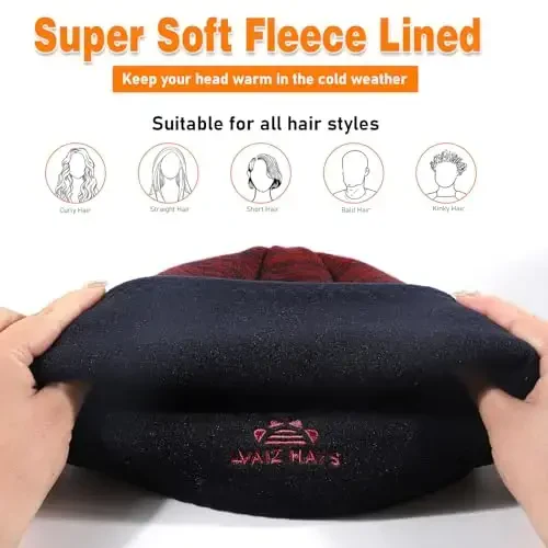 Lvaiz Winter Fleece Lined Knitted Beanie Hats for Men Reversible Windproof Watch Hat Warm Skull Cap for Women - 4