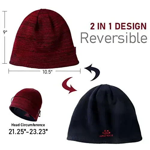 Lvaiz Winter Fleece Lined Knitted Beanie Hats for Men Reversible Windproof Watch Hat Warm Skull Cap for Women - 5