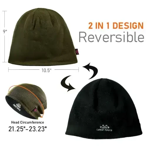 Lvaiz Winter Fleece Lined Knitted Beanie Hats for Men Reversible Windproof Watch Hat Warm Skull Cap for Women - 5