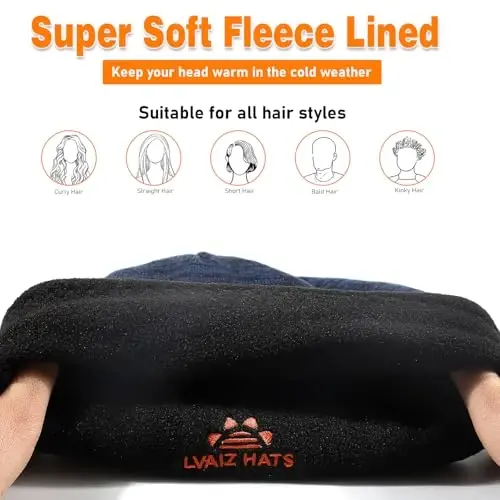 Lvaiz Winter Fleece Lined Knitted Beanie Hats for Men Reversible Windproof Watch Hat Warm Skull Cap for Women - 4