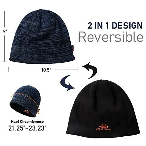 Lvaiz Winter Fleece Lined Knitted Beanie Hats for Men Reversible Windproof Watch Hat Warm Skull Cap for Women - 5