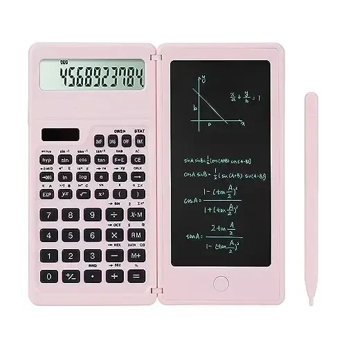 LveSunny Scientific Calculators for Middle School & High School, Solar and Battery Power with Notepad for School，10 Digits Digital with Erasable Writing Board Math Calculator (Pink) - 1