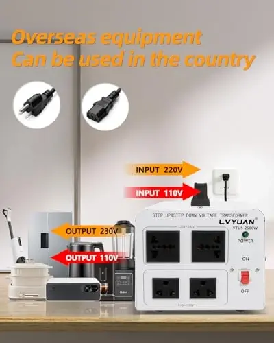 LVYUAN 2500W Voltage Transformer Power Converter Step Up 110V to 220V, Step Down 220V to 110V, 110/120 Volt - 220/240 Volt - 4