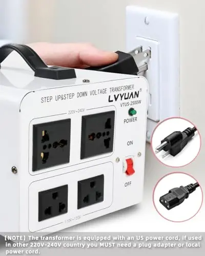 LVYUAN 2500W Voltage Transformer Power Converter Step Up 110V to 220V, Step Down 220V to 110V, 110/120 Volt - 220/240 Volt - 5