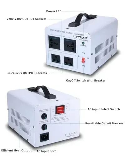 LVYUAN 2500W Voltage Transformer Power Converter Step Up 110V to 220V, Step Down 220V to 110V, 110/120 Volt - 220/240 Volt - 2