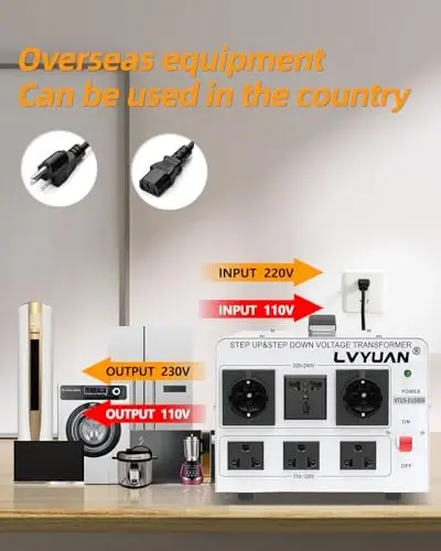 LVYUAN 5000W Voltage Transformer Power Converter Step Up 110V to 220V, Step Down 220V to 110V, 110/120 Volt - 220/240 Volt - 4