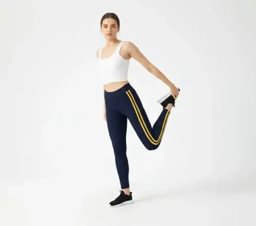 Lycra Detailed Leggings with Side Yellow Stripe - Black - BÜYÜKBEDENIZ (1)