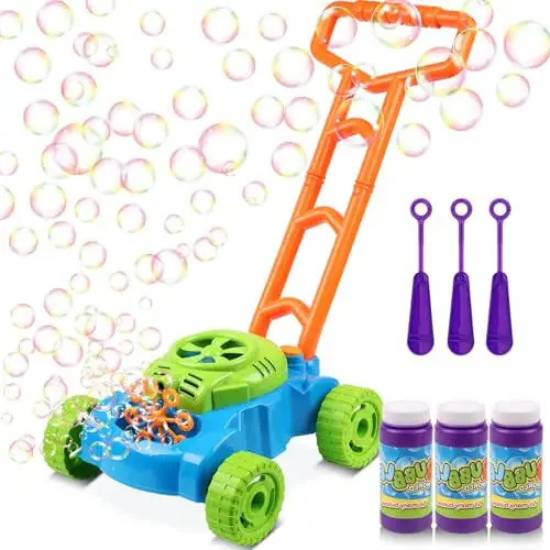 Lydaz Bubble Lawn Mower for Toddlers 1-3, Kids Bubble Blower Maker Machine, Outdoor Summer Push Backyard Gardening Toys, Halloween Birthday Gifts Toys for Preschool Baby Boys Girls Age 1 2 3+ Year Old - 2