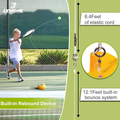 LYHOME Tennis Training Rebound Ball, 18.5 Ft Ret retractable Pull Rope, Easy to Carry, Suitable for Adult and Children Tennis Practice - 3